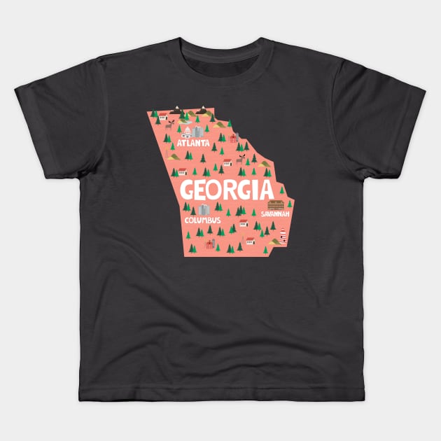 Georgia illustrated map Kids T-Shirt by JunkyDotCom